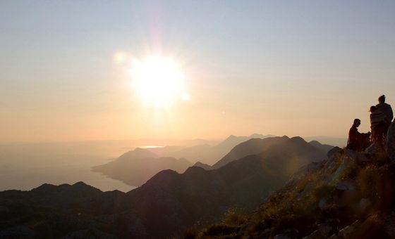 Sunset view from Biokovo Mountain overlooking the Dalmatian coast and Adriatic Sea